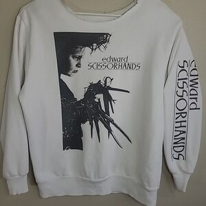 Edward Scissorhands Crewneck Sweatshirt White size 2XL Spellout on Sleeve *Cut*